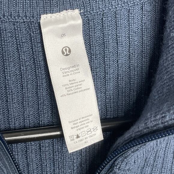 Lululemon Poncho Sweater One Size Blue Ribbed Merino Wool Knit Wrap Cape Boho - Picture 5 of 10